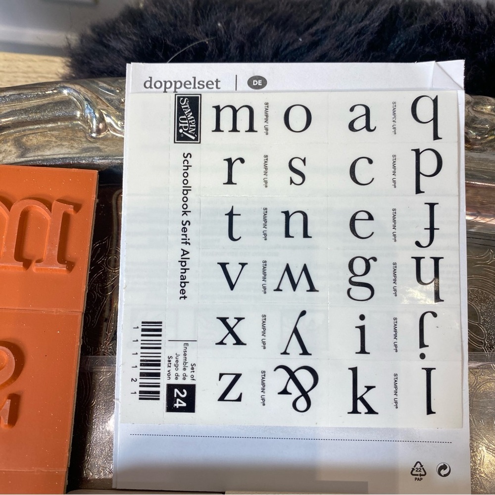 the Stampin' Up! Schoolbook Serif Alphabet stamp set.